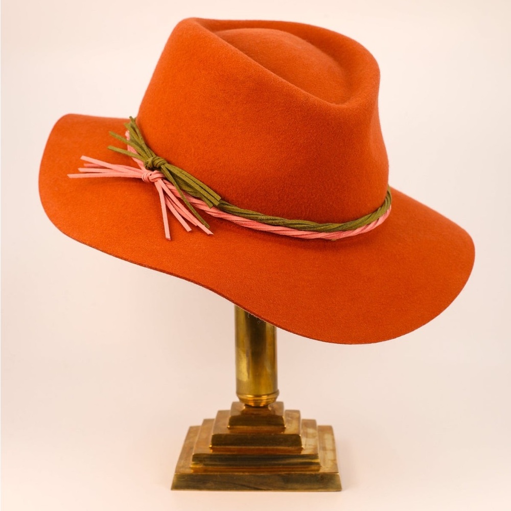 Powder UK Deborah wool fedora w/braided leather/detail/adjustable-NWT